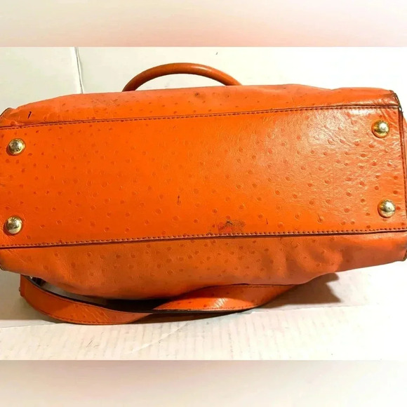 Michael kors orange ostrich embossed leather shoulder handbag - Picture 3 of 10